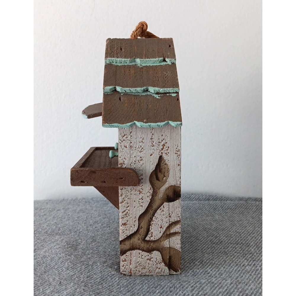 Handmade Hand-Painted Wooden Bird House Floral Hanging Indoor Outdoor 7.5x4.3x2 - Picture 3 of 10